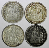 Peru Silver LOT OF 4 COINS 1866 YB  1/5 Sol  KM# 191 (19 393)