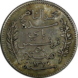 TUNISIA Muhammad V Silver AH1325 1907 50 Centimes 1st Year aUNC KM# 237 (974)