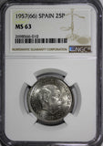 Spain Caudillo and Regent 1957 (66) 25 Pesetas NGC MS63 KM#787 (010)