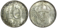 SWEDEN Gustaf V Silver 1935 G 10 Öre UNC Toned KM# 780 (21 899)