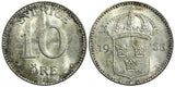SWEDEN Gustaf V Silver 1935 G 10 Öre UNC Toned KM# 780 (21 899)