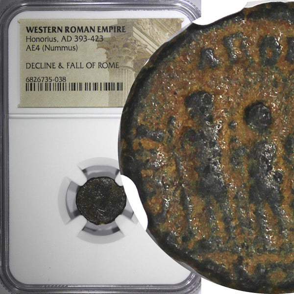 WESTERN ROMAN Honorius AD 393-423 AE4 Nummus /Rev.Three emperors NGC (038)