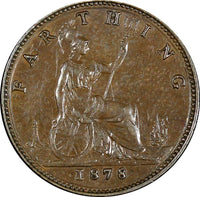 Great Britain Victoria Bronze 1878 Farthing ch.XF KM# 753 (21 691)