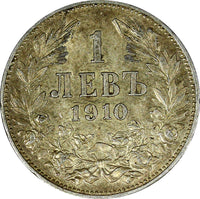 Bulgaria Ferdinand I Silver 1910 1 Lev Toned KM# 28 (22 289)
