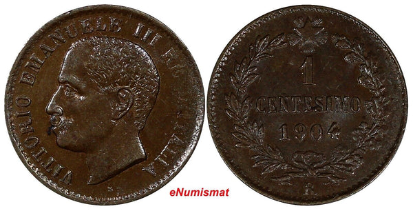 Italy Vittorio Emanuele III Bronze 1904 R 1 Centesimo XF/UNC Condition KM# 35(6)