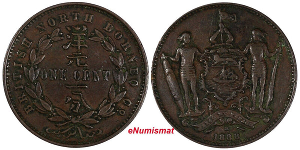 British North Borneo Bronze 1888 H 1 Cent 	Heaton's Mint, Birmingham KM# 2 (395)