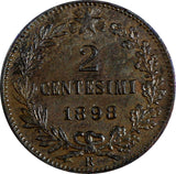 Italy Umberto I Copper 1898 R 2 Centesimi XF KM# 30 (20 216)