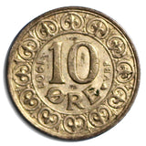 Denmark Frederik VIII Silver 1907 (h) VBP; GJ 10 Ore XF Condition KM# 807 (4420)