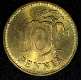 Finland  Aluminum-Bronze 1967 10 Penniä KEY DATE UNC/BU KM# 46 (23 985)