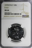 Italy 1979 R 100 Lire FAO NGC MS66 1 YEAR TYPE TOP GRADED KM# 106 (017)