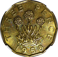 Great Britain George VI PROOF Nickel-Brass 1950 3 Pence NGC PF65 KM# 873 (42)