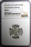 Egypt Occupation Coinage Silver AH1335/1917 H 2 Piastres NGC MS62 KM# 317.2 (18)