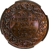 India-British George V Bronze 1934 (C) 1/4 Anna NGC MS65 RB NICE RED KM# 512/135