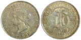 CEYLON Victoria Silver 1892 10 Cents UNC Nice Toned KM# 94 (23 828)