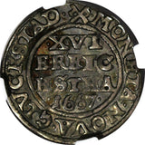 Denmark GLÜCKSTADT Silver 1667 1/16 Speciedaler NGC AU50 TOP GRADED KM# 54.1 (7)