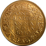 INDIA George VI Bronze  1940 (B) 1/4 Anna Nice RED UNC KM# 530 (23 672)