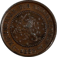 Netherlands William III Bronze 1885 1/2 Cent ch.XF KM# 109.1 (20 461)