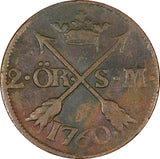 Sweden Adolf Frederick Copper 1760 2 Ore, S.M. Mintage-558,000 KM# 461 (21 347)