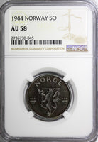 Norway Haakon VII Iron 1944 5 Ore NGC AU58 WWII Issue 1 COIN GRADED HIGHER KM388