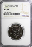 Norway Haakon VII Iron 1944 5 Ore NGC AU58 WWII Issue 1 COIN GRADED HIGHER KM388