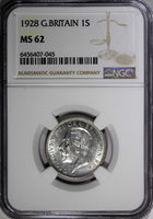 Great Britain George V Silver 1928 1 Shilling NGC MS62 KM# 833 (45)