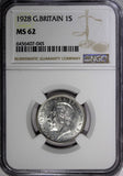 Great Britain George V Silver 1928 1 Shilling NGC MS62 KM# 833 (45)