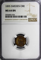 Sweden Oscar II Bronze 1895 1 Ore NGC MS64 BN TOP GRADED BY NGC KM# 750 (054)