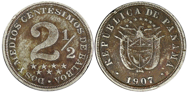 Panama Copper-nickel 1907 2 1/2 Centesimos KM# 7.1 (21 789)