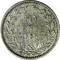 Netherlands William III Silver 1885 10 Cents aUNC Condition KM# 80 (17 932)