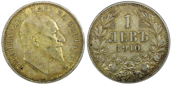 Bulgaria Ferdinand I Silver 1910 1 Lev Toned KM# 28 (22 284)