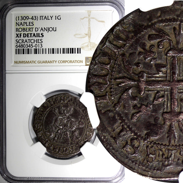 ITALY Naples Robert D'anjou Silver (1309-43) 1 Gigliato NGC XF DETAILS (13)