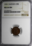 SWEDEN Oscar II Bronze 1901 1 ORE NGC MS64 BN  KM# 750 (072)