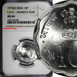 India-Republic 1975(B) 10 Paise NGC MS64 F.A.O. Women's Year TOP GRADED KM#29(3)