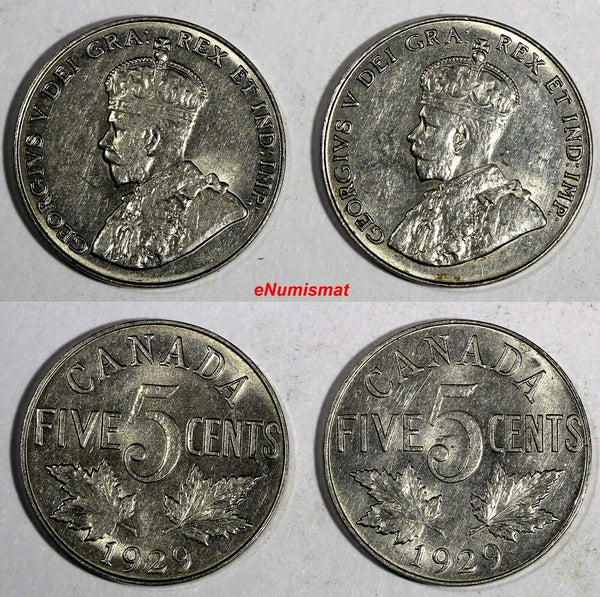 Canada George V LOT OF 2 COINS 1929 5 Cents KM# 29 (15 682)
