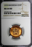 Rhodesia Bronze 1970 1 Cent NGC MS64 RD FULL RED KM# 10