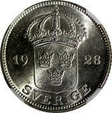 SWEDEN Gustaf V Silver 1928 G 50 Ore NGC MS63 KM# 788 (040)