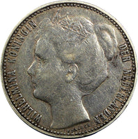 Netherlands Wilhelmina I Silver 1898 1 Gulden 28mm Coronation Issue KM# 122.1(9)