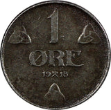 NORWAY Haakon VII Iron 1918 1 ORE WWI Issue SCARCE KM# 367a  (20 835)