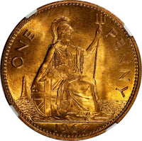 Great Britain Elizabeth II Bronze 1967 1 Penny NGC MS65 RD RED BU KM# 897 (03)