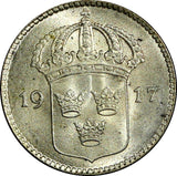 SWEDEN Gustaf V Silver 1917 W 10 Öre  WWI ISSUE UNC KM# 780 (21 911)