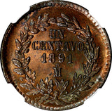 Mexico SECOND REPUBLIC Copper 1891 Mo Centavo NGC MS63 RB CHOICE COIN KM# 391.6