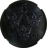 Sweden Gustaf V Iron 1948 5 ORE NGC MS64 BU COIN 27 mm KM# 812