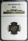 Germany-Empire Wilhelm I Silver 1876 A 50 Pfennig NGC MS62 Nice Toned KM# 6(057)