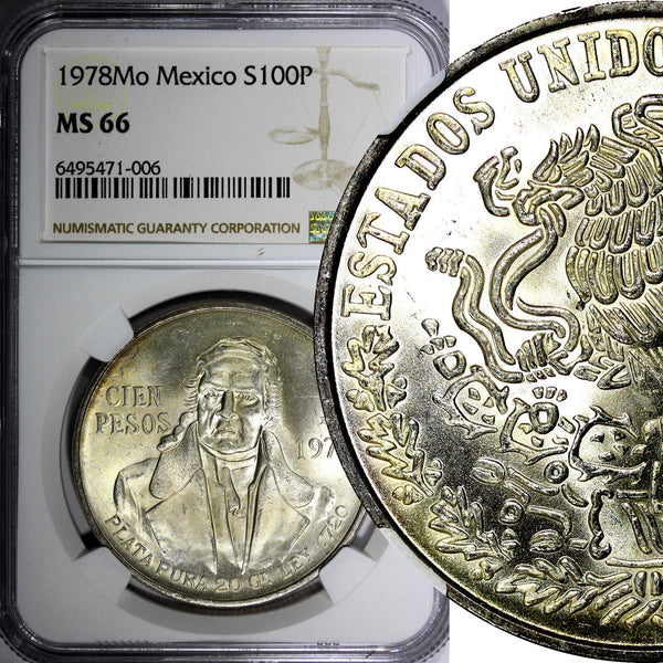 Mexico ESTADOS UNIDOS MEXICANOS Silver 1978 Mo 100 Pesos NGC MS66 KM# 483.2 (6)