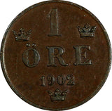 Sweden Oscar II Bronze 1902 1 Ore Extra Large Letters Variety KM# 750 (17 810)