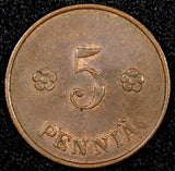 FINLAND Copper 1921 5 Penniä  UNC KM# 22 RANDOM PICK  (1 COIN)