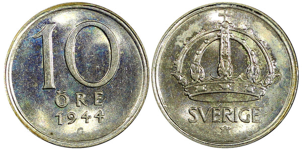 Sweden Gustaf V (1907-1950) Silver 1944 G 10 Öre BU KM# 813 (22 067)