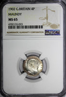 GREAT BRITAIN Edward VII Silver 1902 Maundy Set (4 Coin) NGC MS66,MS65 Toned