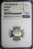GREAT BRITAIN Edward VII Silver 1902 Maundy Set (4 Coin) NGC MS66,MS65 Toned