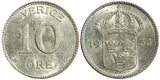 SWEDEN Gustaf V Silver 1935 G 10 Öre HIGH GRADE KM# 780 (21 900)